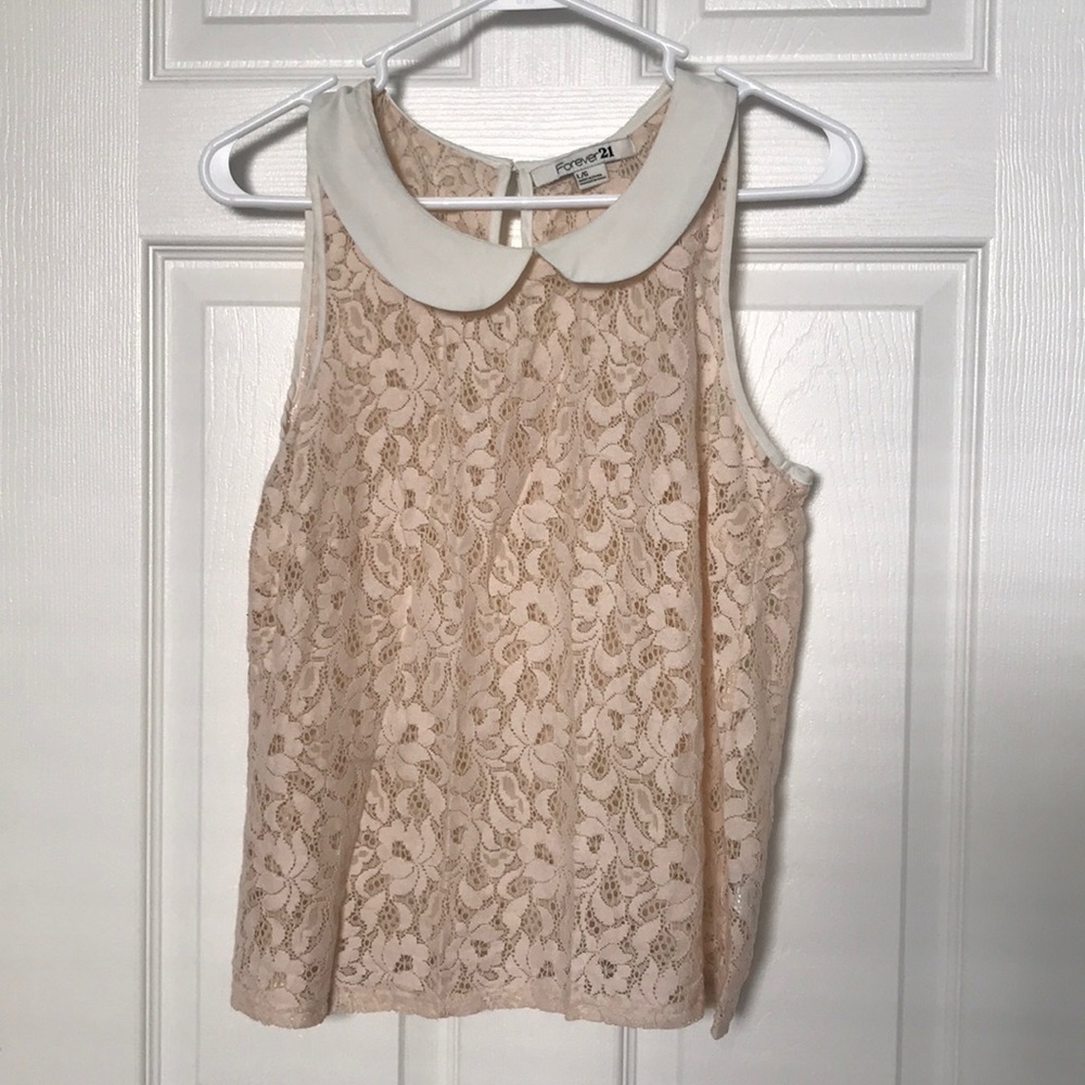 Forever 21 Peter Pan Collar Sleeveless Lace Shirt